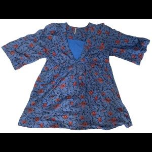 🫐Free People 🫐 Blue Floral Kimono Sleeve Dress Size Small